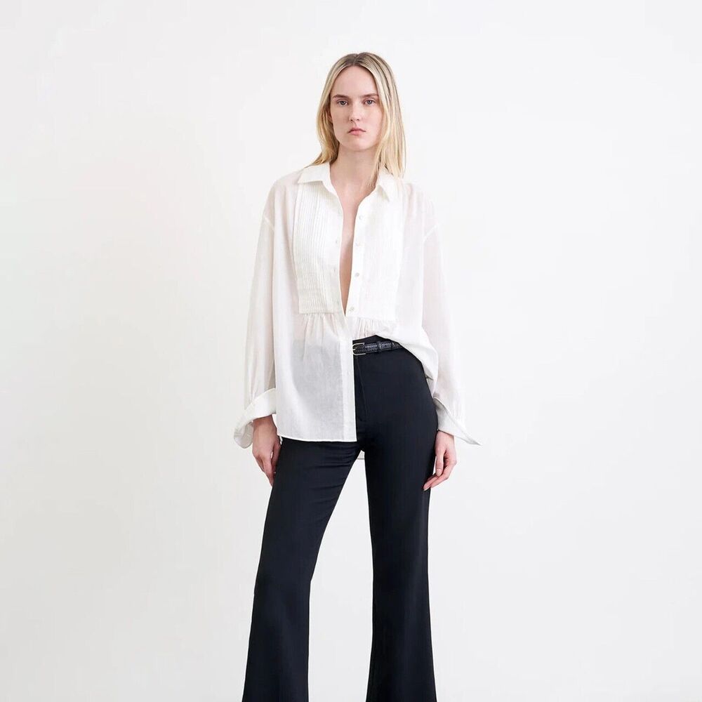 Nili Lotan Daniel Voile Tuxedo Pintucked Buttondown Tunic Shirt Top XS 273454